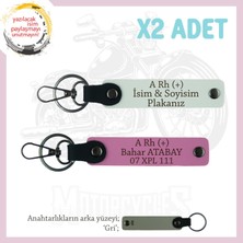 Yol Tutkunları Isim Plaka ve A Rh (+) Kan Grubu Yazılı Kişiye Özel X2 Anahtarlık Set, Beyaz-Pembe-Gr