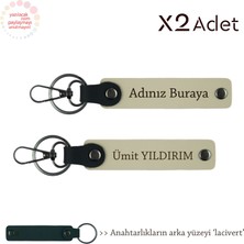 Kurumsal Çalışanlara Hediye, Isim & Soyisim Kişiselleştirilmiş 2’li Anahtarlık, Sütlü Kahve-Lacivert