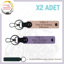 Motor Tutkunlarına Özel, Isim Plaka ve 0 Rh (-) Kan Grubu Yazılı 2'li Anahtarlık, Yavruağzı-Mor-Laci