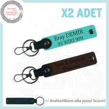 Isim ve Plaka Yazılı X2 Anahtarlık – Ehliyet Sahiplerine Özel Hediye Seti, Koyu Kahve-Turkuaz-Laci
