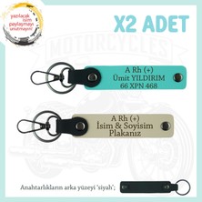 Motosiklet Aşıkları Için Özel, Isim Plaka ve A + Kan Grubu Yazılı X2 Anahtarlık, S Kahve-Turkuaz-Syh