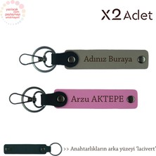 Arkadaşa Anlamlı Hediye, Isim & Soyisim Kişiselleştirilmiş 2’li Anahtarlık, Kül Gri-Pembe-Lacivert