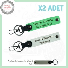 Tarz Sahibi Sürücülere Özel, Isim ve Plaka Yazılı Deri 2’li Anahtarlık, Beyaz-F Yeşil-Gr
