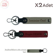 Doktora Özel Jest, Isimli & Soyisimli 2’li Anahtarlık Seti, Kül Gri-Bordo-Gri
