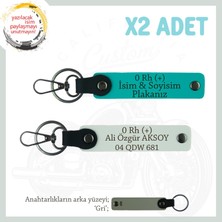 Hız Aşıkları Için, Isim Plaka ve 0 Rh (+) Kan Grubu Yazılı Özel 2'li Anahtarlık, K Turkuaz-Beyaz-Gr