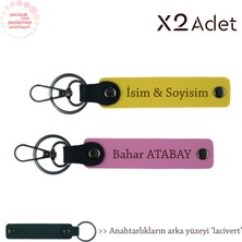 Babalar Gününe Romantik Jest, Isimli 2’li Anahtarlık Takımı, Sarı-Pembe-Lacivert