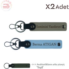 Babaya Anlamlı Jest, Isimli & Soyisimli 2’li Anahtarlık Seti, Kül Gri-Gök Mavi-Yeşil