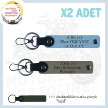 Motosiklet Aşıkları Için Isim Plaka ve A Rh (+) Kan Grubu Yazılı X2 Anahtarlık Set, Kül Gri-Mavi-Ysl