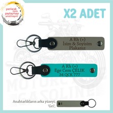 Motor Tutkunlarına Isim Plaka, A + Kan Grubu Yazılı Özel Üretim X2 Anahtarlık, Kül Gri-K Turkuaz-Gr