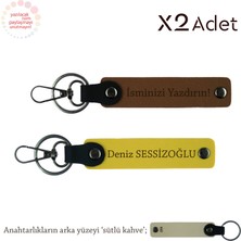 Değerli Olana Ince Bir Hatıra – Kişisel Isimli 2’li Anahtarlık Hediyesi, Açık Kahve-Sarı-Sütlü Kahve