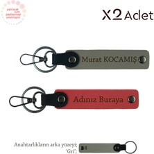 Hemşireye Doğum Günü Hediyesi, Isimli & Soyisimli 2’li Anahtarlık Seti, Nar Çiçeği-Kül Gri-Gri