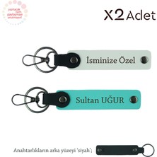 Eşinle Uyumlu Detay – 2’li Kişisel Isim Yazılı Anahtarlık Seti, Beyaz-Turkuaz-Siyah
