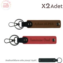 Babalar Gününe Şık Hediye, Isimli & Soyisimli 2’li Anahtarlık Seti, Nar Çiçeği-Açık Kahve-Siyah