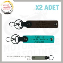 Motor Tutkunlarına Özel, Isim Plaka ve A+ Kan Grubu Yazılı Özel X2 Anahtarlık, K Turkuaz-K Kahve-Gr