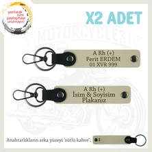 Motorcu Babaya Dogum Günü Hediyesi Isim Plaka ve A Rh (+) Kan Grubu Yazılı X2 Anahtarlık, S Kahve-Sk