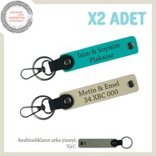 Babalara Özel Hediyelik Anahtarlık, Isim ve Plaka Yazılabilen 2' Li Armağan, Koyu Turkuaz-S Kahve-Gr