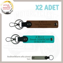 Hız Tutkunlarına, Isim Plaka ve A- Kan Grubu Yazılı Kişiye Özel 2'li Anahtarlık, Kahve-K Turkuaz-Gr