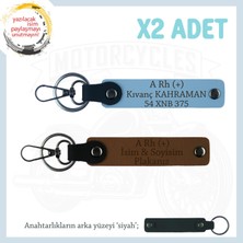 Güvenli Sürüş Için, Isim Plaka ve A Rh (+) Kan Grubu Yazılı Motorcu Anahtarlığı 2'li, Kahve-Mavi-Syh