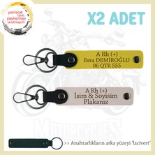 Biker Dostlarına Isim Plaka ve A Rh (+) Kan Grubu Yazılı Deri X2' Li Set Anahtarlık, Pudra-Sarı-Laci