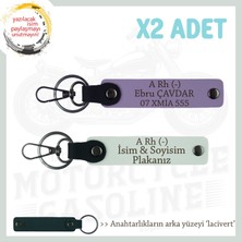 Yolların Sürücülerine Isim Plaka ve A Rh (-) Kan Grubu Yazılı 2'li Anahtarlık Hediye, Mor-Beyaz-Laci