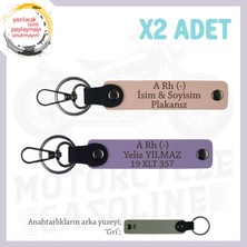 Motor Tutkunlarına Özel Isim Plaka ve A Rh (-) Kan Grubu Yazılı X2 Anahtarlık, Yavruağzı-Mor-Gr