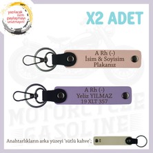 Motor Tutkunlarına Özel Isim Plaka ve A Rh (-) Kan Grubu Yazılı X2 Anahtarlık, Yavruağzı-Mor-Sk