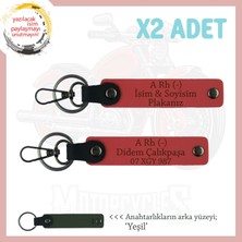 Motor Severlere Hediye Isim Plaka ve A Rh (-) Kan Grubu Yazılı Deri 2'li Anahtarlık, Nar Çiçeği-Ysl