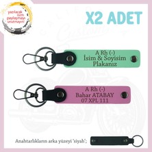 Hız Severlere, Isim Plaka ve A Rh (-) Kan Grubu Yazılı X2 Anahtarlık Set, Hediyelik, Yeşil-Pembe-Syh