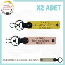 Kişiselleştirilebilir, Isim Plaka ve A Rh (-) Kan Grubu Yazılı X2 Anahtarlık Set, Yavruağzı-Sarı-Sk