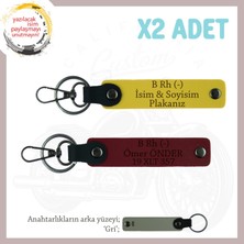 Motor Tutkunlarına Isim Plaka ve B Rh (-) Kan Grubu Yazılı Özel Üretim X2 Anahtarlık, Sarı-Bordo-Gr