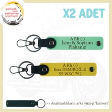 Motosiklet Severlere Özel Isim Plaka ve A Rh (-) Kan Grubu Yazılı X2 Anahtarlıkları, Yeşil-Sarı-Laci