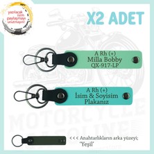 Motor Severlere Özel, Isim Plaka ve A Rh (+) Kan Grubu Yazılı 2'li Anahtarlık Set, Yeşil-Turkuaz-Ysl