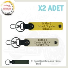 Yol Arkadaşlarına Özel Isim Plaka, B Rh (-) Kan Grubu Yazılı Kişisel X2 Anahtarlık, Sarı-S Kahve-Ysl