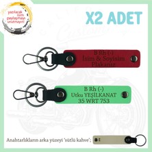 Biker Stiline Özel, Isim Plaka ve B- Kan Grubu Yazılı Anlamlı Motor X2 Anahtarlık, Kırmızı-Mavi-Sk