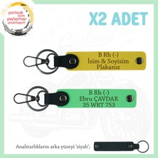 Bikerlar Için Özel Isim Plaka ve B Rh (-) Kan Grubu Yazılı Hediyelik X2 Anahtarlık, Sarı-F Yeşil-Syh