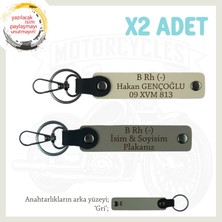 Modifiye Motorculara Hediye Isim Plaka, B Rh (-) Kan Grubu Yazılı X2 Anahtarlık, Kül Gri-S Kahve-Gr