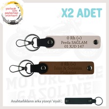 Biker Tarzına, Isim Plaka ve 0 Rh (+) Kan Grubu Yazılı Güvenli Sürüş Anahtarlığı, Kahve-Pudra-Syh