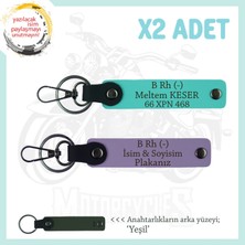 Motosiklet Aşıklarına, Isim Plaka ve B Rh (-) Kan Grubu, Acil Durum X2 Anahtarlık, Mor-Turkuaz-Ysl