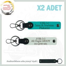 Hız Aşıkları Için, Isim Plaka ve 0 Rh (+) Kan Grubu Yazılı Özel X2 Anahtarlık, K Turkuaz-Beyaz-Syh