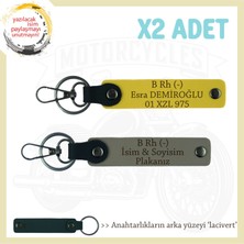 Sürücülere, Isim Plaka ve B Rh (-) Kan Grubu Yazılı Kişiye Özel X2 Anahtarlık Set, Kül Gri-Sarı-Laci