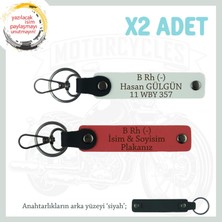 Hız Severlere Özel, Isim Plaka ve B Rh (-) Kan Grubu Yazılı X2 Anahtarlık Set, Nar Çiçeği-Beyaz-Syh