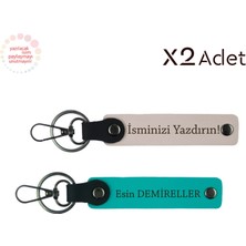 Öğretmenler Gününe Özel Hediye,kişisel Isim Yazılı 2’li Anahtarlık Seti, Pudra-Koyu Turkuaz