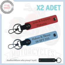 Plaka & Isim Yazılı Deri Anahtarlık Seti, Araç Sahiplerine Prestijli Hediye, Nar Çiçeği-Gök Mavi-Syh