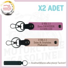 Isim Plaka ve 0 Rh (-) Kan Grubu Yazılı Değerli Hediye 2'li Set Anahtarlık , Yavruağzı-Pembe-Laci