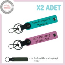 Motorcu Arkadaşlar Için Isim ve Plaka Yazılabilen X2 Özel Deri Anahtarlık Grubu, K Turkuaz-Pembe-Ysl