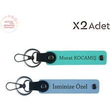 Yıldönümüne Özel Hediyelik – Kişisel Isimli 2’li Anahtarlık Seti, Gök Mavi-Turkuaz