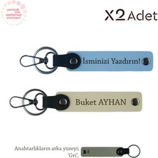 Kurumsal Şıklık Için, Isimli & Soyisimli 2’li Anahtarlık Hediye Seti, Gök Mavi-Sütlü Kahve-Gri