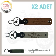 Motor Severlere Armağan, Isim Plaka ve A Rh (+) Kan Grubu Yazılı 2'li Anahtarlık, Kül Gri-Kahve-Ysl