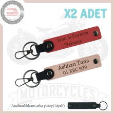 Motorsiklet Grupları Için, Üzerinde Isim ve Plaka Yazılı X2'li Anahtarlık, Nar Çiçeği-Yavruağzı-Syh