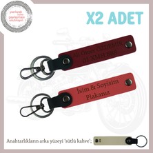 Modern ve Dayanıklı Deri Anahtarlık – Kişiye Özel Plaka & Isimli Ikili Set, Nar Çiçeği-Bordo-Sk